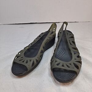 Crocs Adrina III Jelly Slingback Sandals Womens Size 9 Wedges Olive Green